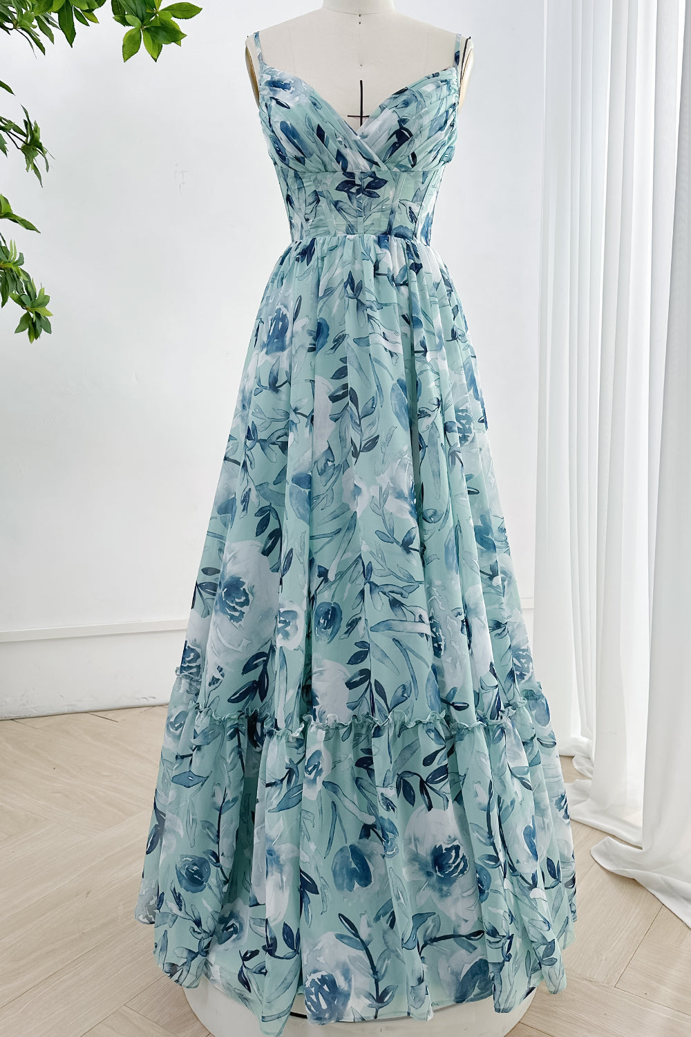 Spaghetti Straps Corset Floral Chiffon Tiered Dress – THEGIRLSOUTFITS