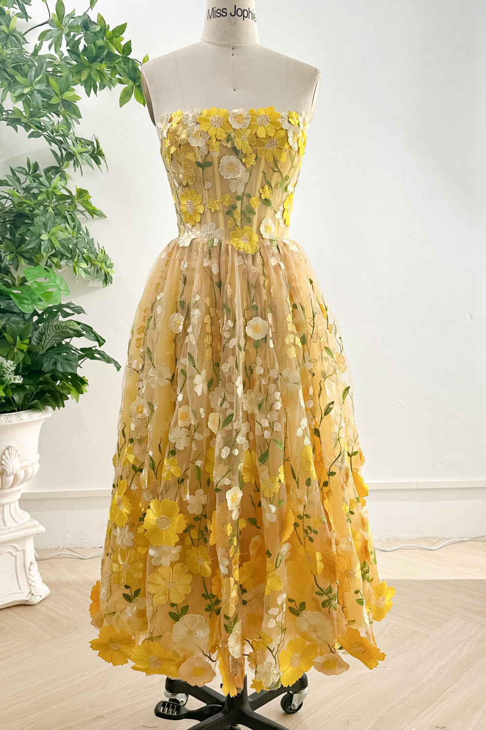 Yellow Embroidered Tea Dress Yellow Tea Length Dress Yellow Embroidered Tea Dress Yellow Tea Length Dress