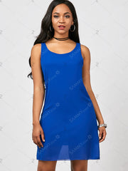 Chiffon Bowknot Tank Dress - Blue - XL - THEGIRLSOUTFITS