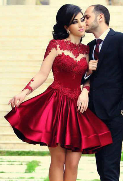 Burgundy Sheer Neck Long Sleeves Crew With Appliques - THEGIRLSOUTFITS