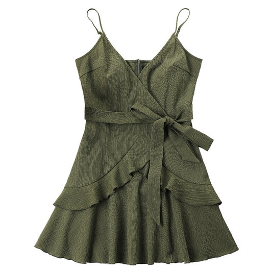 Spaghetti Strap Surplice Dress - THEGIRLSOUTFITS