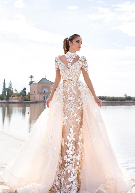 Wish Sash Sexy Backless Custom Made Bridal Gowns Applique Detachable Mermaid - THEGIRLSOUTFITS