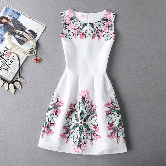 Casual Vintage Floral Print Dresses A Line High Waist - THEGIRLSOUTFITS