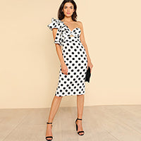 Backless Asymmetrical Polka Dot Dress - THEGIRLSOUTFITS
