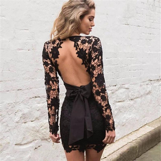 Long Sleeve Pink Black Solid V Neck Backless - THEGIRLSOUTFITS
