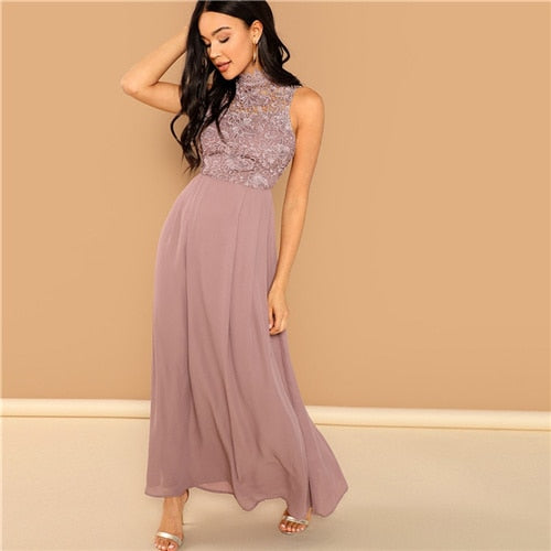 Lace Overlay Bodice Maxi - THEGIRLSOUTFITS