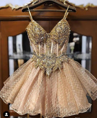 Champagne Beaded Crystals A line dress - THEGIRLSOUTFITS