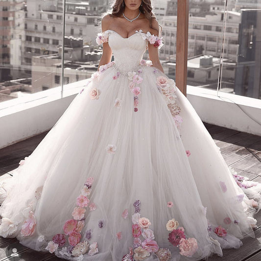 sweetheart neckline handmade 3d flowers ball gown - THEGIRLSOUTFITS