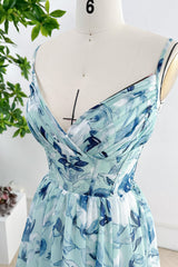Spaghetti Straps Corset Floral Chiffon Tiered Dress