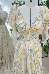 Infinity Corset Floral Print Chiffon Long Dress with Slit