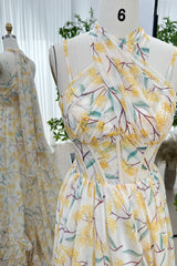 Infinity Corset Floral Print Chiffon Long Dress with Slit