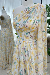 Infinity Corset Floral Print Chiffon Long Dress with Slit