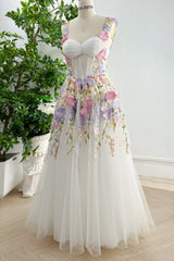 Embroidery Floral Corset Ivory Mini Dress with Removable Straps