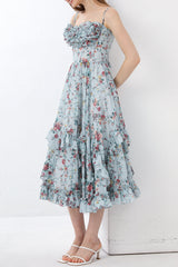 Spaghetti Straps Corset Floral Print Chiffon Dress