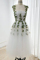 Strapless Leaf Embroidered Midi Dress with removable Straps