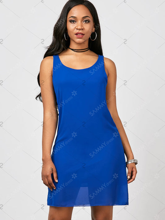 Chiffon Bowknot Tank Dress - Blue - XL - THEGIRLSOUTFITS