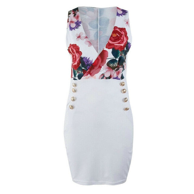 Floral Print Button Bodycon - THEGIRLSOUTFITS
