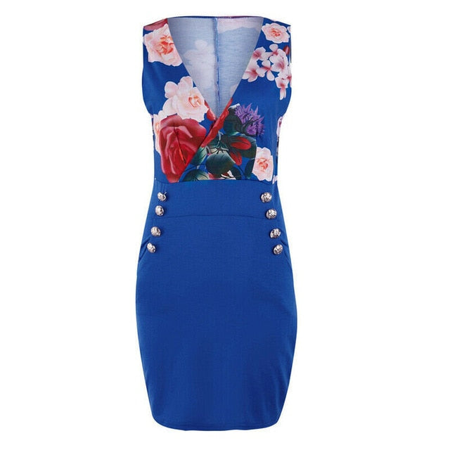 Floral Print Button Bodycon - THEGIRLSOUTFITS