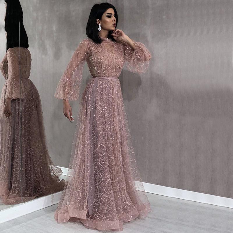 Black Peach Pearls Beach Tulle Prom - THEGIRLSOUTFITS