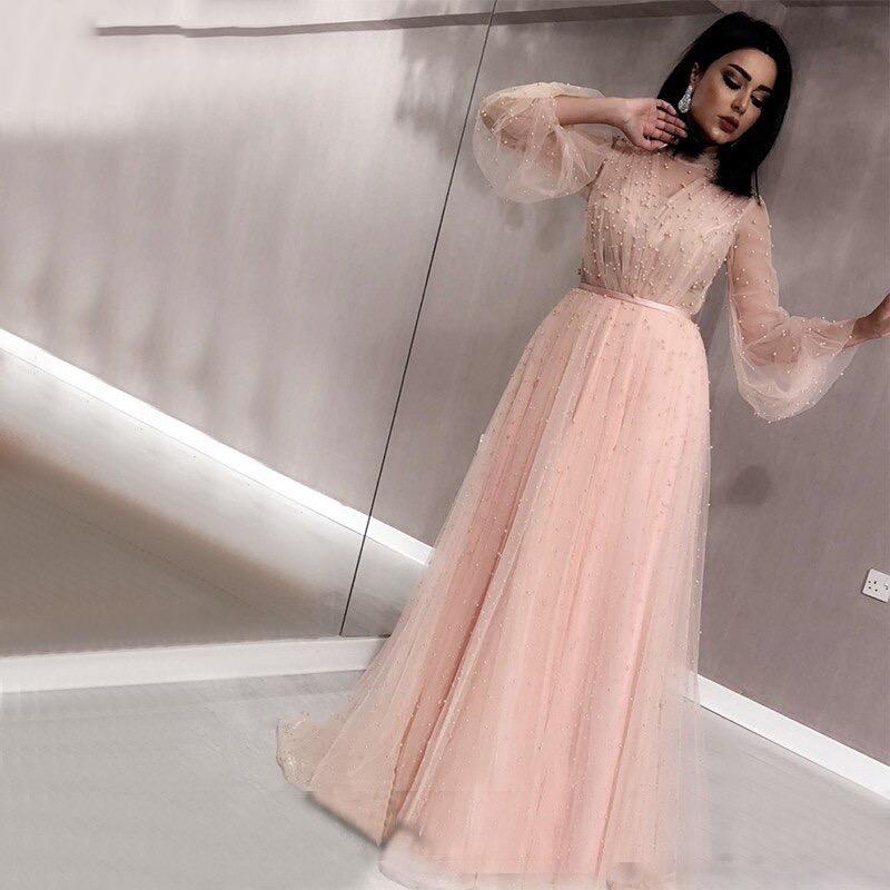 Black Peach Pearls Beach Tulle Prom - THEGIRLSOUTFITS