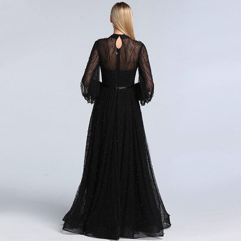 Black Peach Pearls Beach Tulle Prom - THEGIRLSOUTFITS