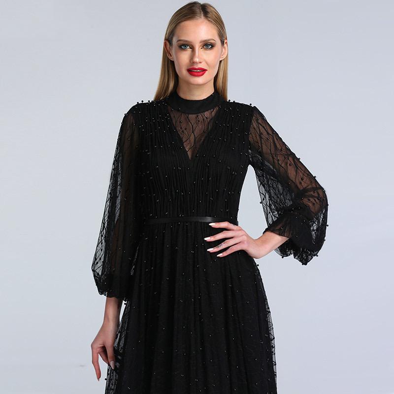 Black Peach Pearls Beach Tulle Prom - THEGIRLSOUTFITS