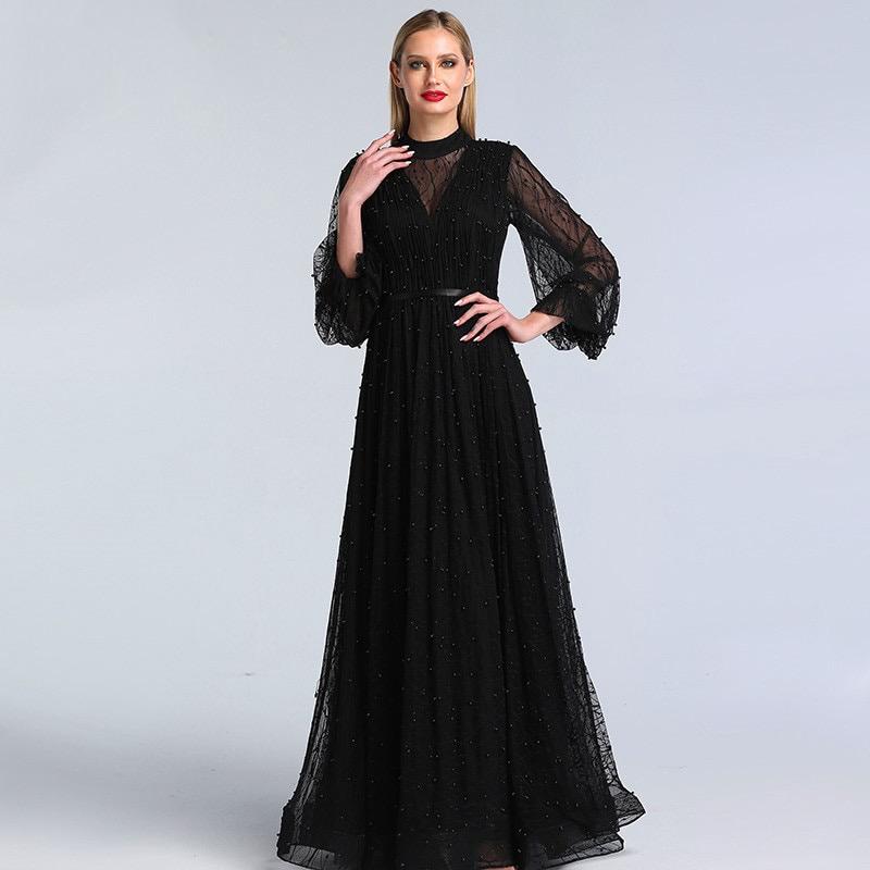 Black Peach Pearls Beach Tulle Prom - THEGIRLSOUTFITS
