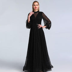 Black Peach Pearls Beach Tulle Prom - THEGIRLSOUTFITS