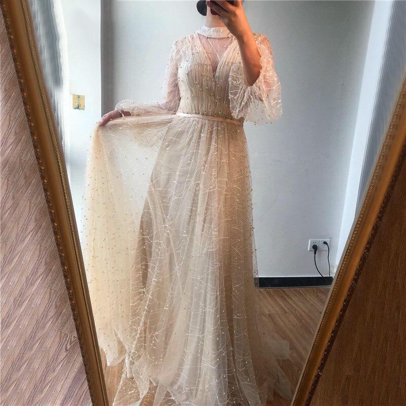 Black Peach Pearls Beach Tulle Prom - THEGIRLSOUTFITS