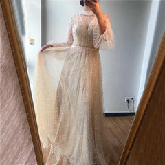 Black Peach Pearls Beach Tulle Prom - THEGIRLSOUTFITS