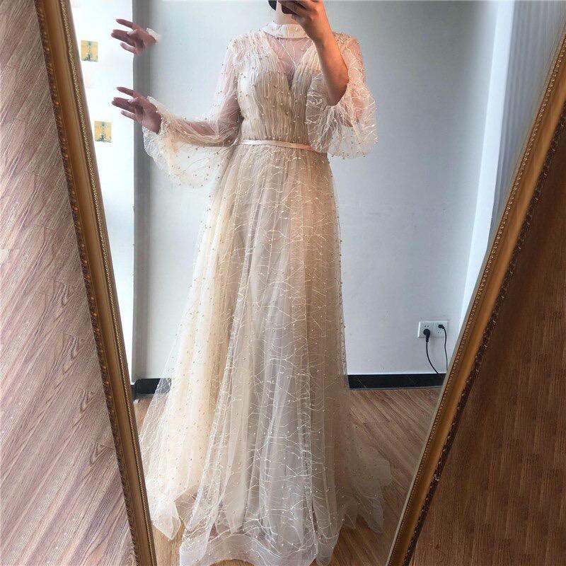 Black Peach Pearls Beach Tulle Prom - THEGIRLSOUTFITS