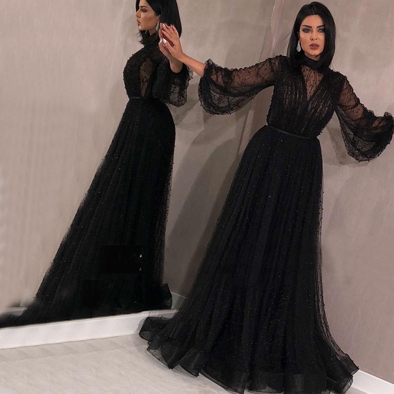 Black Peach Pearls Beach Tulle Prom - THEGIRLSOUTFITS