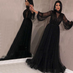 Black Peach Pearls Beach Tulle Prom - THEGIRLSOUTFITS