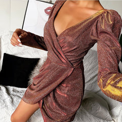 Puff Sleeve Slit Bodycon Dress - THEGIRLSOUTFITS
