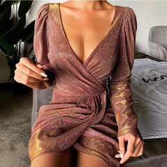 Puff Sleeve Slit Bodycon Dress - THEGIRLSOUTFITS