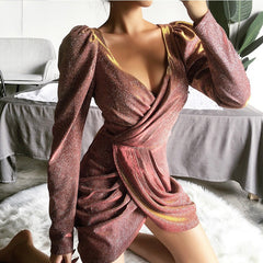 Puff Sleeve Slit Bodycon Dress - THEGIRLSOUTFITS