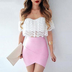Solid Irregular Mini  Bandage Skirt - THEGIRLSOUTFITS