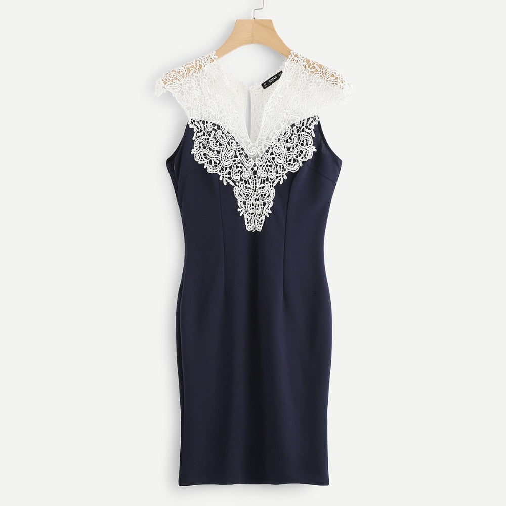 Navy Floral Lace Yoke Form - THEGIRLSOUTFITS