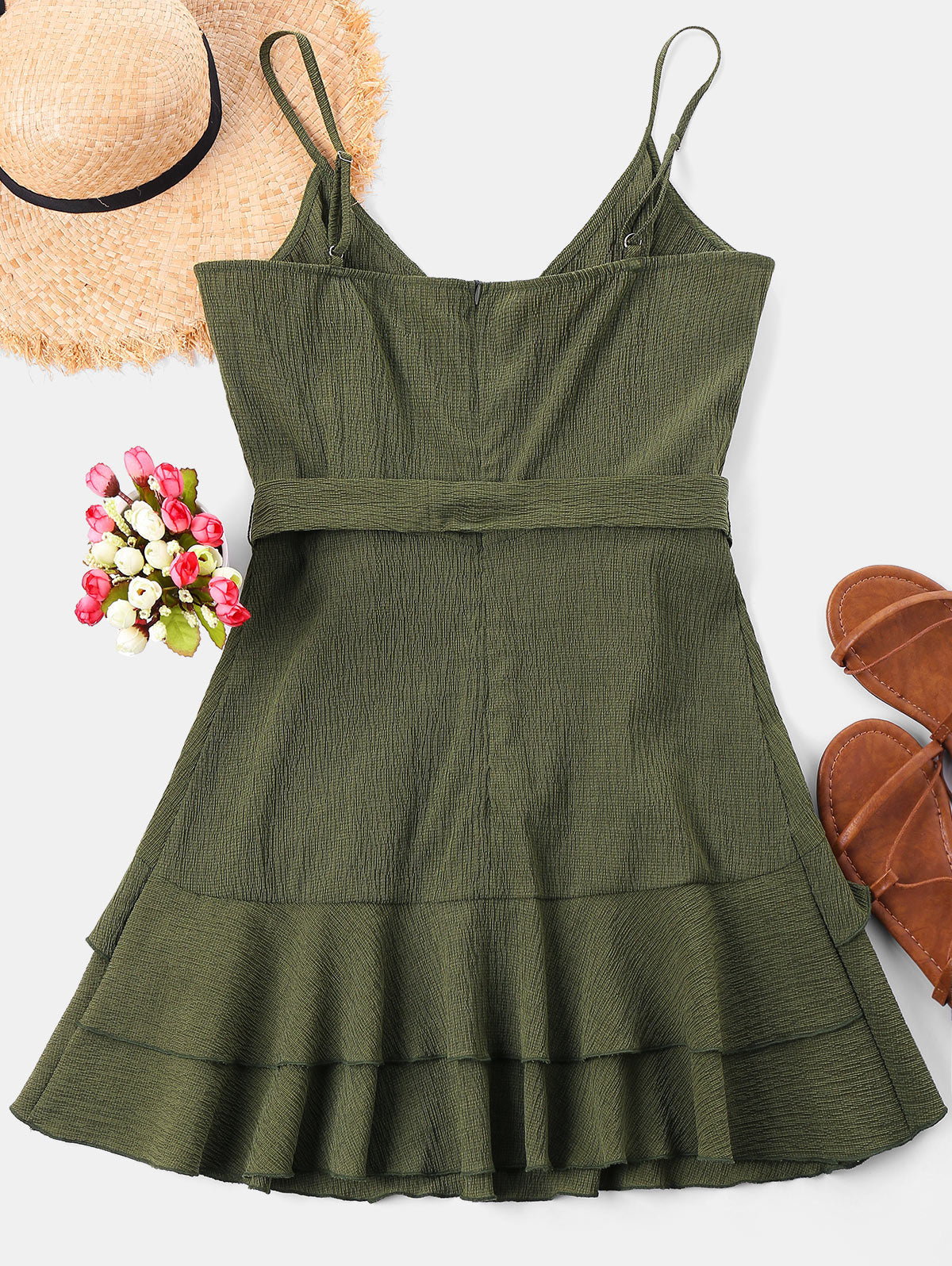 Spaghetti Strap Surplice Dress - THEGIRLSOUTFITS