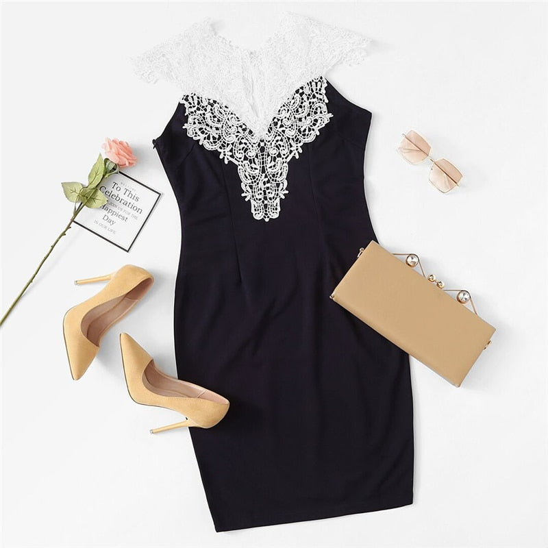 Navy Floral Lace Yoke Form - THEGIRLSOUTFITS