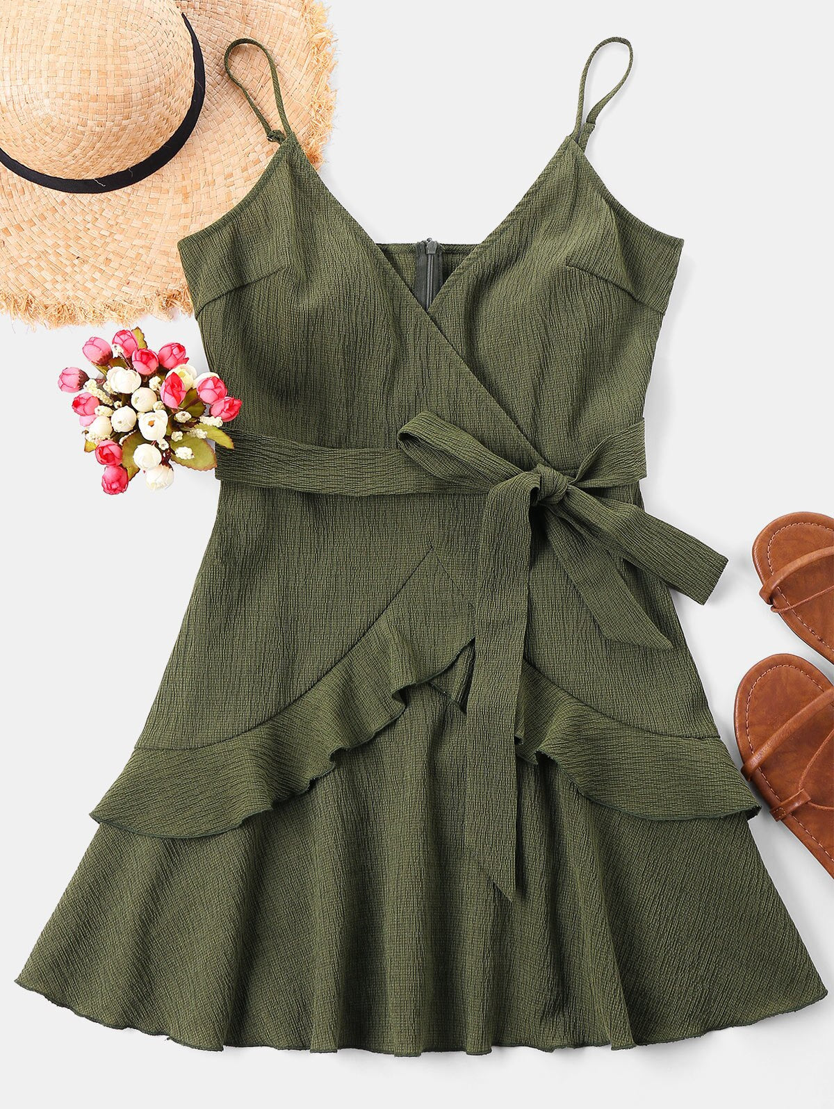 Spaghetti Strap Surplice Dress - THEGIRLSOUTFITS