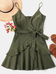 Spaghetti Strap Surplice Dress - THEGIRLSOUTFITS