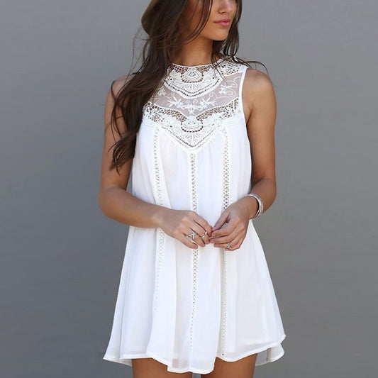 White Lace Casual Beach Sun Dress - THEGIRLSOUTFITS