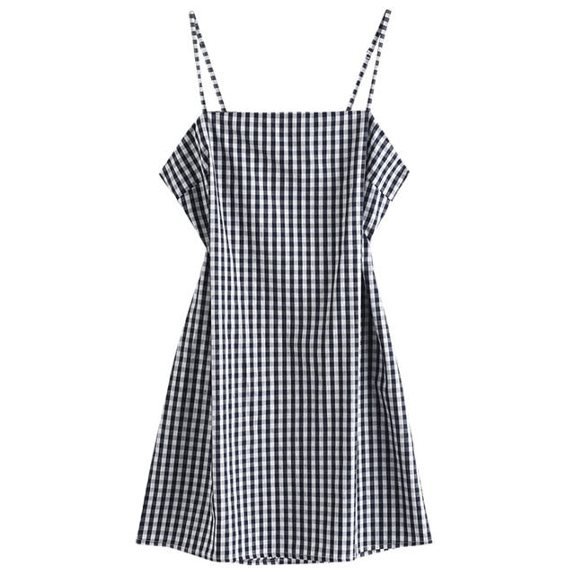 Knotted Plaid Back Zipper Cami Dress - THEGIRLSOUTFITS