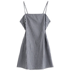 Knotted Plaid Back Zipper Cami Dress - THEGIRLSOUTFITS