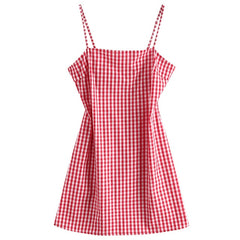 Knotted Plaid Back Zipper Cami Dress - THEGIRLSOUTFITS