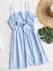 Knotted Plaid Back Zipper Cami Dress - THEGIRLSOUTFITS