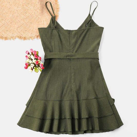 Spaghetti Strap Surplice Dress - THEGIRLSOUTFITS