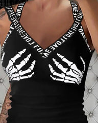 Halloween Graphic Print V-Neck Tank Top