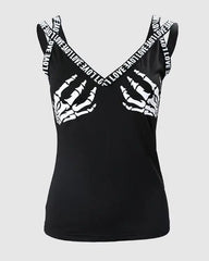 Halloween Graphic Print V-Neck Tank Top